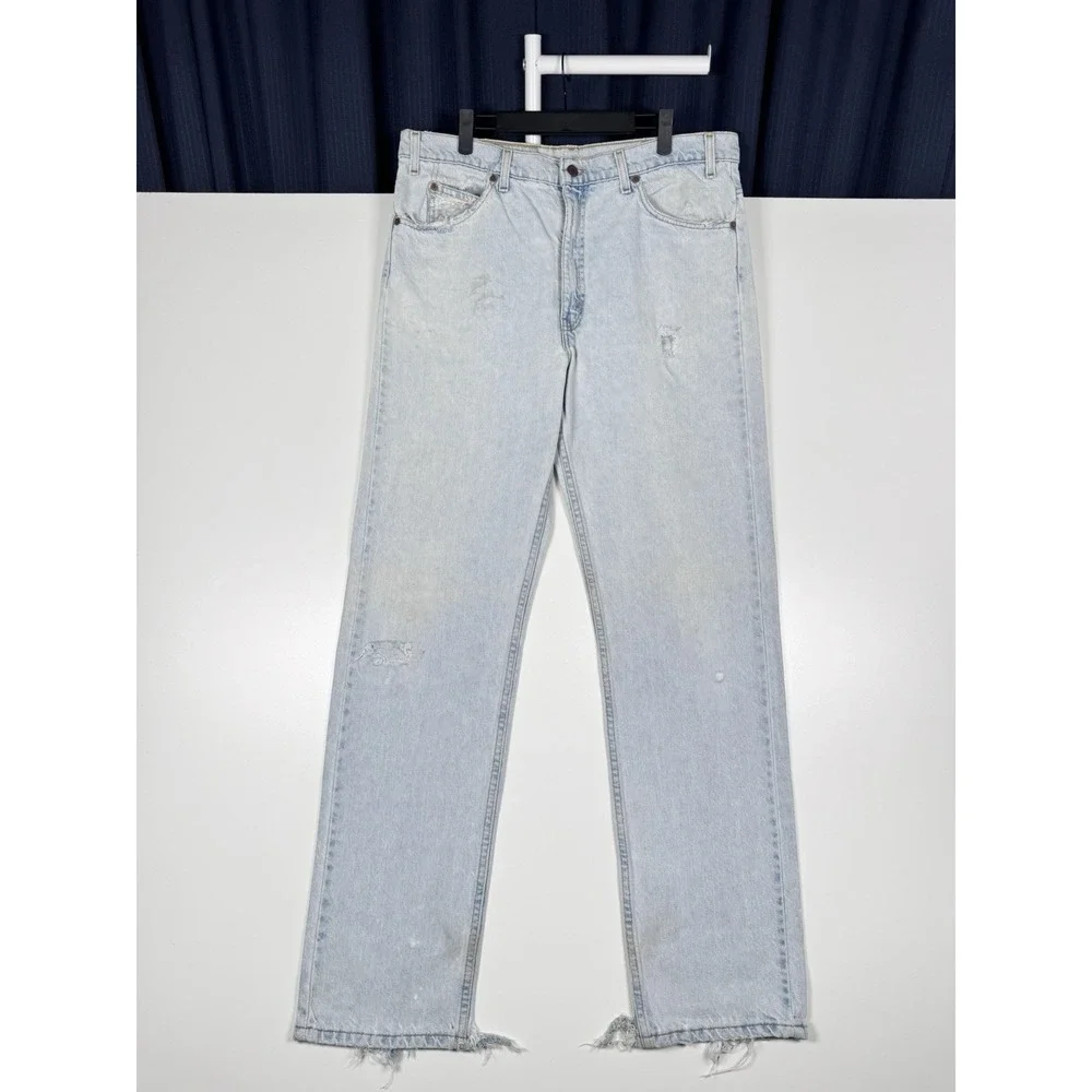 + VTG Levis 505 Straight Leg Jeans Light Wash Distressed 38x34 (36x33) Mexico